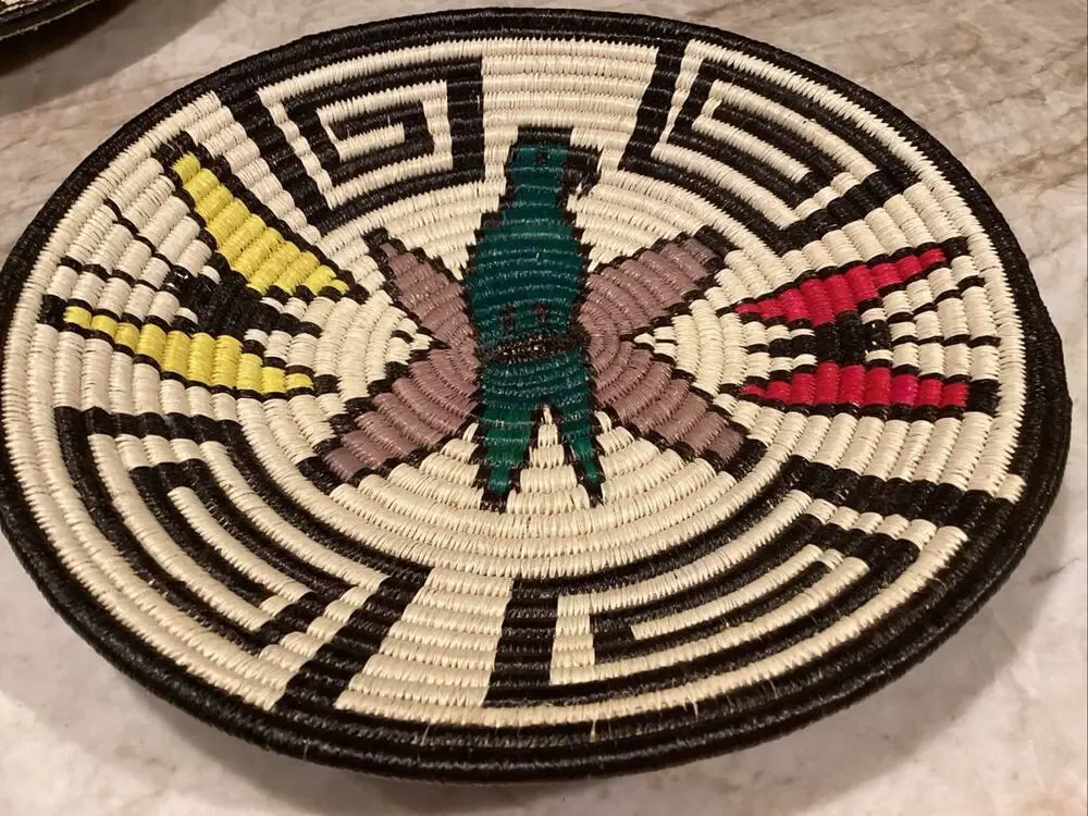 Native Wounaan Embera Panama Coil Basket Parrot And Butterfly’s 10”